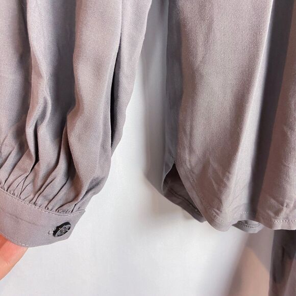 Camilla Norrback Tie Neck Blouse Size S Gray Tencel Button Up Top Long Sleeve - Picture 5 of 11